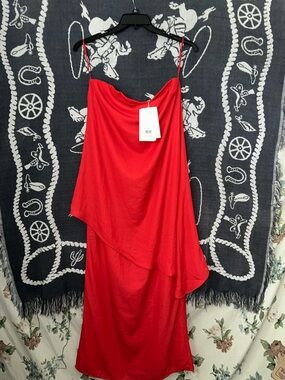 Baobab Collection Red Asymmetrical Satin Slip Dress